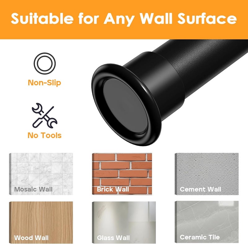 fvonzn Tension Curtain Rod 43-65 Inches Extra Long Black Heavy Duty Tension Rods Adjustable Curtain Rod No Drilling Spring Loaded Tension Rod for Windows Patio Hold Up Blackout Curtains and Non Slip - Image 5